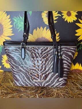 Brahmin Medium Asher Coffee Bengal Leather Brown Zebra Stripe NWT  Animal